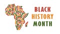 Black History Month banner with Africa map, decorative silhouette symbol of African continent with abstract lines Royalty Free Stock Photo