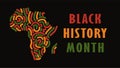 Black History Month banner with Africa map, decorative silhouette symbol of African continent with abstract lines Royalty Free Stock Photo