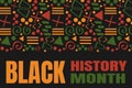 Black History Month banner with tribal African pattern ornament - red, yellow, green. Background for banner, postcard, flyer Royalty Free Stock Photo