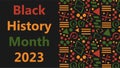 Black History Month 2023 banner with tribal African pattern ornament - red, yellow, green. Background for banner Royalty Free Stock Photo