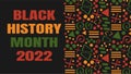 Black History Month 2022 banner with tribal African pattern ornament - red, yellow, green. Background for banner Royalty Free Stock Photo