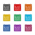 Black history month color icon set isolated on white background