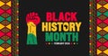 Black history month colorful lettering typography with Neo geometric seamless pattern background.