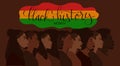 Black History month February banner with handwritten brush lettering and group of african american people.