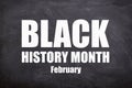Black history month and February white text in black background. Royalty Free Stock Photo