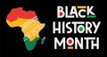 Black History Month Hand Lettering Text Design on red, yellow and green background and Africa silhouette. African American History Royalty Free Stock Photo