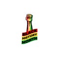 Black history month square banner with protest raised fist colored in African flag isolated on white background. Vector