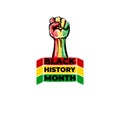 Black history month square banner with protest raised fist colored in African flag isolated on white background. Vector