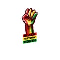 Black history month square banner with protest raised fist colored in African flag isolated on white background. Vector