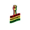 Black history month square banner with protest raised fist colored in African flag isolated on white background. Vector