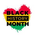 Black History Month. Vector African American History Design Element with grunge heart shape in flag colors for poster Royalty Free Stock Photo