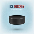 Black hockey puck on ice rink - vector background. Royalty Free Stock Photo