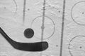 Black hockey stick and hockey field with markings