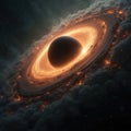 Black hole accretion disk. Space celestial body warps light, time. Gravitational lensing surrounds cosmic object. Energetic Royalty Free Stock Photo