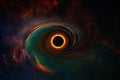Black hole and a disk of glowing plasma. Amazing black hole. Abstract space wallpaper. Universe filled with stars Royalty Free Stock Photo