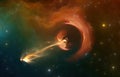 Black hole - event horizon and a powerful jet of plasma