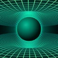 Black hole. Illustration of deformation time and space in green colors. Destruction of matter by black hole. Vector illustration