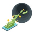 Black Hole Money. Waste of money. Banknotes fly away. Royalty Free Stock Photo