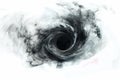 black hole surrounded by swirling gas and dust, against a white background to highlight its mysterious and powerful