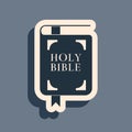 Black Holy bible book icon isolated on grey background. Long shadow style. Vector