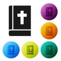 Black Holy bible book icon isolated on white background. Set icons in color circle buttons. Vector