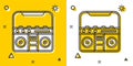 Black Home stereo with two speakers icon isolated on yellow and white background. Music system. Random dynamic shapes