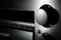 Black home theater amplifier with volume knob clos Royalty Free Stock Photo