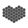 Black honeycomb set in shape of heart. Beehive element. Honey icon. Isolated. White background. Flat design.