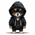 Cheeky Dog In Black Hoodie: Colored Cartoon Style Illustration Royalty Free Stock Photo