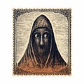 Hooded Figure: Primitive Folk Art Poster With Gothic Illustration