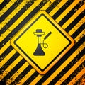 Black Hookah icon isolated on yellow background. Warning sign. Vector