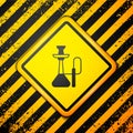 Black Hookah icon isolated on yellow background. Warning sign. Vector