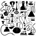 Black hookah set with smoke, spare parts and fruits. Hookah bar or lounge square vector illustration Royalty Free Stock Photo