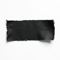 Black horizontal textured cloth patch with frayed edges on white backdrop. Abstract design element resembles ripped fabric, Royalty Free Stock Photo