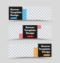 Black horizontal web banner vector template with place for photo and colored rectangles transparent design elements Royalty Free Stock Photo