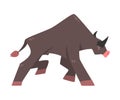 Black Horned Walking Bull with Hoof and Muscular Neck Vector Illustration