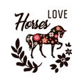 Black horse and flowers Royalty Free Stock Photo