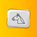 Black Horse head icon isolated on yellow background. Animal symbol. Silver rectangle button. Vector Royalty Free Stock Photo