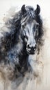 Black Horse Portrait. Illustration in watercolor style. Concept of freedom and beauty of wild animal. Perfect for Royalty Free Stock Photo