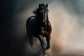 Black stallion run on desert dust against dramatic background.AI generated Royalty Free Stock Photo