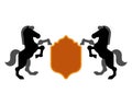 Black horse and Shield heraldic symbol. Royal Horse for coat of