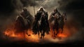 Black horsemen of apocalypse riding black horses AI