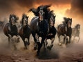 Ai Generated illustration Wildlife Concept of Black horses running