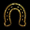 Black horseshoes on gold glitter. Hoof horse. Symbol luck. Royalty Free Stock Photo