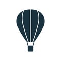 Black Hot Air Balloon with Basket Silhouette Icon. Fly Vintage Hotair Ballon for Fun Journey in Sky Glyph Pictogram Royalty Free Stock Photo