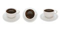 Black hot coffee, three Cup positions with saucer, isolated, realistic vector. Royalty Free Stock Photo
