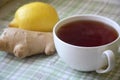 Black hot tea with fresh and natural lemon and ginger root is good for treating colds and viral diseases.