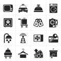 Black Hotel and motel room facilities icons