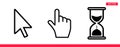 Black hourglass loading clock, pointer hand and arrow mouse cursors. Royalty Free Stock Photo