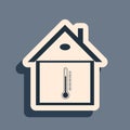 Black House temperature icon isolated on grey background. Thermometer icon. Long shadow style. Vector Royalty Free Stock Photo